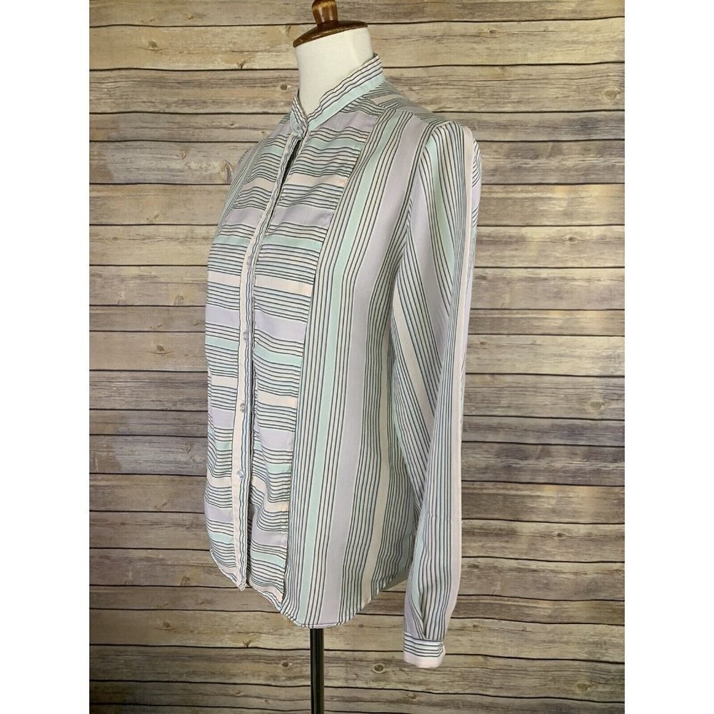 Cheryl Tiegs Womens 14 Vintage Blouse Striped Button Front Long Sleeve Boho - Picture 4 of 9